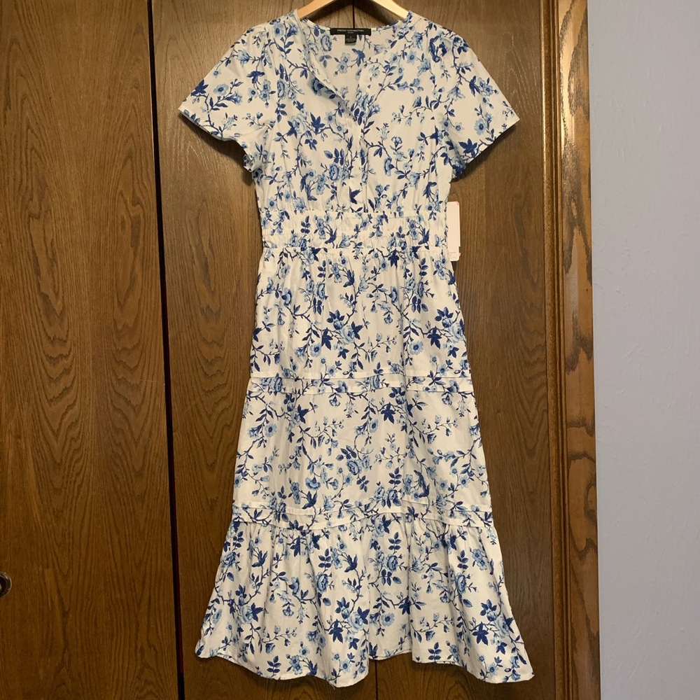 {French Connection} NWT! Blue and White Floral Midi Dress with Pockets